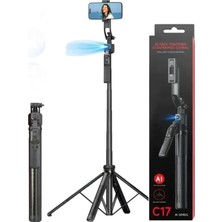 Tr Aı Yüz Takipli Selfie Çubuğu, 163 cm Uzunluk, 4 Ayaklı Tripod, 360° Dönebilen Gimbal, Siyah