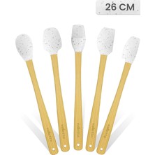 Tr Indigo 5'li Beyaz Noktalı Bambu Silikon Spatula Seti Uzun 26 cm