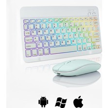 Tr Rgb Tablet ve Telefonlar Için Türkçe Bluetooth Klavye ve Mouse Set - AL7815 Su Yeşili