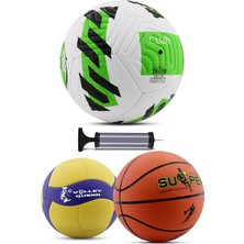 Tr 4'lü Set Basketbol Voleybol Sert Zemin Club Futbol Topu Top Şişirme Pompası Seti YEŞIL-018