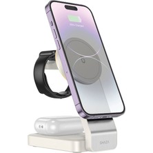 Shaza  3in1 Katlanabilir Kablosuz Hızlı Masa Şarj Standı Beyaz