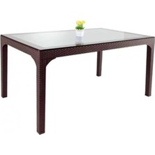 Tr 80X140 Camlı Rattan Bahçe Masası, Kahverengi