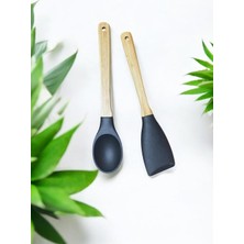 Tr Silikon 2 Parça Kaşık Spatula Set Büyük Boy 28CM Siyah