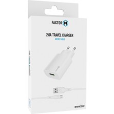 Factor-M Micro USB 2.4A Ev/seyahat Şarj Seti- Beyaz