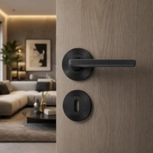 Elovias Sese Defne Modeli Rozetli Oda Kapı Kolu Siyah Renk (200-212R-01-02)