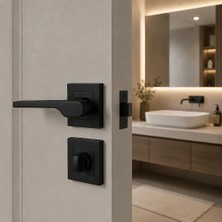 Elovias Sese Veroni Modeli Kare Rozetli Wc Kapı Kolu Siyah Renk (200-94R-02-02)