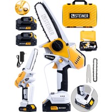 Steiner 21V Kömürsüz Motor Metal Dişli Çift Akülü Şarjlı Ağaç Odun Dal Budama El Testeresi Sarı