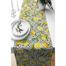 Ertürk Store Runner, Pelangi Limon Desenli Leke Tutmaz Kumaş Salon Mutfak Masa Değişik Ranır Modelleri Sarı 40 x 140