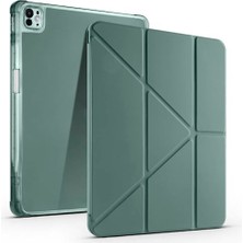 Ertürk Store Apple ile Uyumlu iPad Air 13 2024 Tri Folding Kalem Bölmeli Standlı Kılıf, Koyu Yeşil