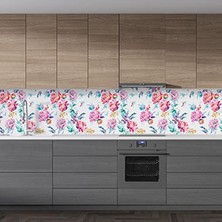 Ertürk Store Mutfak Tezgah Arası Suluboya Çiçekler Desenli Fayans Kaplama Folyosu 60 x 100