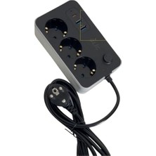 Ertürk Store 3xac Soket + 2xusb-A + 1xusb-C Çoklu Priz, 2500W Güç, 10A Akım, Smart Şarj Teknolojisi, Termal Akım Koruması, 2m Kablo
