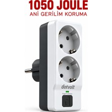 1050 Joule 2'li Akım Korumalı Duvar Tipi Priz - LED Göstergeli Yıldırım ve Ani Gerilim Koruyucu, Tv, Bilgisayar, Modem, Çamaşır ve Kurutma Makineleri Için Farfan/dotvolt