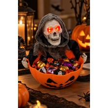 Dodomar Halloween Cadılar Bayramı Kafa Sallayan Kuru Kafa Şekerlik Sesli Işıklı Balkabağı Dekoru 28 cm