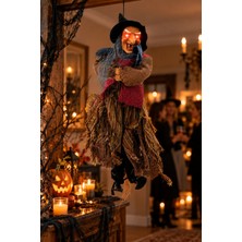 Dodomar Halloween Cadılar Bayramı Asılabilir Cadı Süsü Sesli Işıklı Kırmızı LED Gözlü Korku Dekoru 55 cm