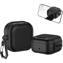 Ertürk Store Samsung Galaxy Buds4 Pro/buds 4 Için Deri Görünümlü Fonksiyonel Stant Güvenlik Kilidi Tasarımlı Kılıf Siyah