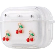 Ertürk Store Apple ile Uyumlu Airpods Pro 2 Airbag 44 Simli Şeffaf Kutup Kılıfı, Kiraz