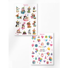 Henno Sevimli Doğum Günü Partisi Temalı 2'li Sticker Seti (A6 10,5X14,8 Cm) | Ajanda, Defter, Planlayıcı Çıkartma