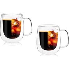 Ertürk Store Borosilikat 2 Adet Çift Cidarlı Kulplu Cam Kupa, 250 ml