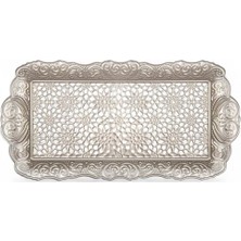 Ertürk Store Osmanlı Motifli Metal Servis Tepsisi, 36 x 18 Cm, 306 G, Gümüş Grisi