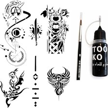 Ertürk Store Siyah Savaşçı Kaplan Geçici Dövme Seti; Likit Kalem Ucu, Fırça ve Şablon