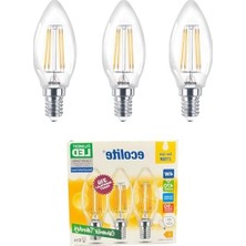 E14 Duy ile 4W LED Filament Mum Ampul, 3'lü Paket Sarı Işık