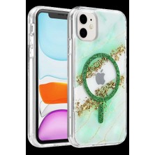 Bin1çeşit Onegif iPhone 11 Lotus Simli Magsafe Kapak - Yeşil