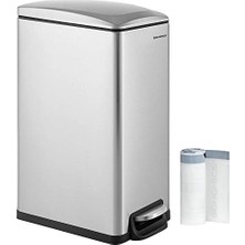 Ertürk Store Mutfak Çöp Kutusu, 48 L, Dar, Çöp Kutusu, Dar Alanlar Için Pedallı Çöp Kutusu, Yavaş Kapanan Kapaklı ve Iç Kovalı Mutfak Çöp Kutusu, Paslanmaz Çelik, 15 Çöp Torbası Dahil, Gümüş