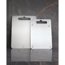 Ertürk Store Paslanmaz Çelik Doğrama Tahtası Büyük Boy ve Küçük Boy 2'li Set 20X30 ve 25X33 cm