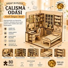 Ertürk Store Algwooddesign Çalışma Odası Ahşap Maket; 80 Parça Dıy Minyatür Çalışma ve Yatak Odası Modeli, Peri LED Dahil, Mdf 3D Puzzle, Hobi ve Dekorasyon Seti, 12,6 x 12,6 x 13,5 cm