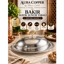 Aura Copper Dövme Bakır Kayık Sunum Tabağı Kapaklı Servis Sunumluk SN-00001-30 cm Gümüş Renk