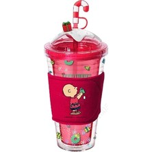 Ertürk Store Snoopy Lisanslı Yılbaşı Koleksiyonu Çift Cidarlı Tutacaklı Plastik Şişe (480 Ml) - Kırmızı