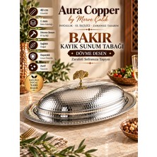 Aura Copper Dövme Bakır Kayık Sunum Tabağı Kapaklı Servis Sunumluk SN-00003-40 cm Gümüş Renk