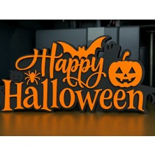 3D Baskı Happy Halloween El Yazısı Masa Süsü Katmanlı Yarasa Balkabağı Örümcek Dekor Turuncu Siyah