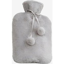 Ertürk Store 2 L Peluş Sıcak Su Torbası, Sıcak ve Soğuk Terapi, Yumuşak Kılıflı, Sızdırmaz Kapak, Gri