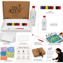 Ertürk Store 8 Renk Ebru Sanatı Başlangıç Seti 16 ml Yoğun Pigment, Hazır Kitre Dahil, Geleneksel Türk Sanatı, Hobi ve Eğitim Için, Ebru Teknesi ve Fırça, Boya Paleti Dahil