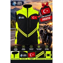 Snow Wolfs Softshell Kumaş, Suya Dayanıklı Motorcu Yeleği, Reflektörlü, Yanlarından Ayarlanabilir