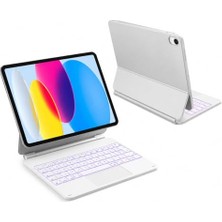 Ertürk Store Apple Ipad 11 A16 11.nesil/10.nesil 2022/2025 Için Uyumlu X8 Magic Touchpad Işıklı Türkçe Q Klavyeli Kılıf A3355 A3354 (Beyaz)
