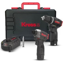 Ertürk Store KUG02 12 V/2.0 Ah. Li-Ion Çift Akülü Kömürsüz Profesyonel Şarjlı Darbeli Matkap + Kömürsüz Darbeli Tornavida Kombo Set