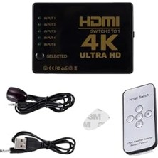Ertürk Store 4K Hdmı Uyumlu Switcher Hd 1080P 5 Port Hd Kvm Switch Hub Ir Uzaktan Kumanda ile Hdtv DVD Tv