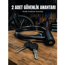 Efnaz Style 12 mm Çelik Halat Bisiklet Kilidi 80 cm Anahtarlı Güvenlik Kilidi Pvc Kaplamalı Scooter ve Elektrikli Bisiklet Uyumlu