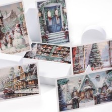 Yılbaşı Temalı Simli Kartpostal Seti, 6 Adet Kış Sokakları Tasarımı