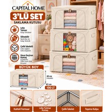 Capital Home 3 Lü Set Büyük Boy 60 x 42 x 40 cm Hurç Çelik Iskeletli+ Şeffaf Pencereli+Çift Fermuarlı