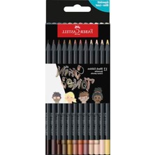 Faber-Castell Black Edition Boya Kalemi 12’li Skin Tones, Siyah Lata, Siyah Kağıda Uyumlu, Ergonomik Üçgen Gövde, Ten Renkleri
