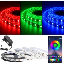 Burul RGB LED Şerit Seti, 256 Renk Bluetooth Kontrollü, Akıllı LED Aydınlatma, Uygulama Kontrollü, Adaptörlü SB-6547