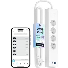 4 Güç ve 2 USB Portlu Akıllı Çoklu Priz, Çocuk Korumalı Beyaz Tasarım