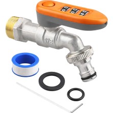 Tekno Hediye Sunup SN-29268 3 Haneli Şifreli Kilitli Bahçe Musluğu 1/2" Dış Mekan Su Vanası Hortum Bağlantı Seti Metal Yapı