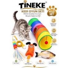 Tineke Oyun Seti Kedi Tünel Elastik Olta Peluş Balık Sazan Peluş Fare Turuncu Kedi Oyuncağı