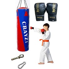 Ertürk Store Askı, Çocuk Dolu Boks Kum Torbası Boks Eldiveni Set + Aparatı 70X25 cm (Kırmızı Mavi)
