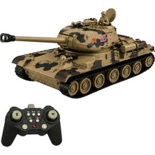Oyuncak Uzaktan Kumandalı Tank Is-2 Model Sovyet Tankı Sesli LED Işıklı Müzikli Ses ve Atış Efektli Şarjlı Göndesi 360° Dönen Rc Tank 1:20 Ölçek 38 cm (Kahverengi)
