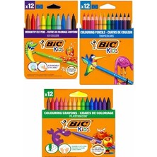 Bic 12' Li Kuru- Pastel- Keçeli 3'lü Boya Kalemi Seti
